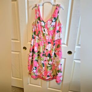 Adriannapapell Vintage Linen Floral Pink Sleeveless Dress